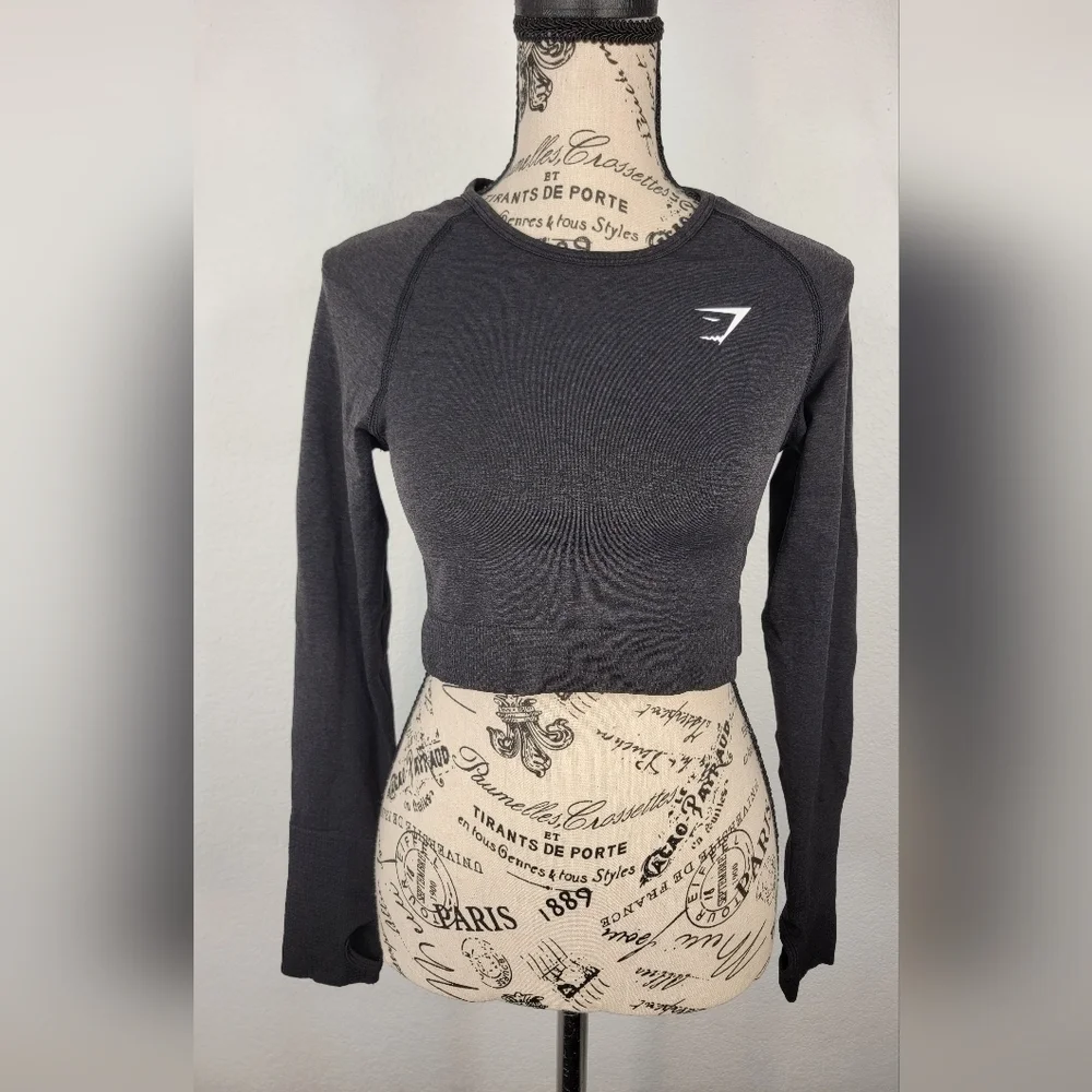 Gymshark Sz M Long Sleeves Crop Top Thumbholes Seamless